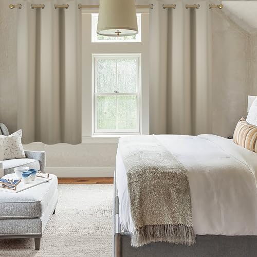 Diraysid Beige Grommet Blackout Curtains for Bedroom Thermal Insulated Room Darkening Curtains Drapes, 38 x 54 inch, 2 Panels - color: Beige, size: 38"W x 54"L (Pack of 2)