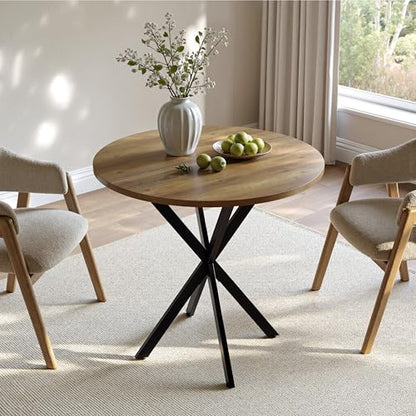 Unovivy 31.5" Small Round Dining Table for 2-4 Light Brown Dinner Table | Space Saving Circle Small Kitchen Table, Industrial Mid Century Modern Dining Room Desk for Kitchen, Apartment - color: Light Brown, style: Round