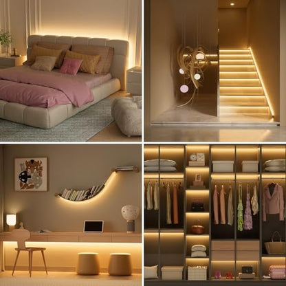 White Cob LED Strip Lights with Remote, Warm Lighting, Rope Lights Indoor, Cuttable Led Light Strips for Mirrors, Shelves, Cabinets, Living Room, Bedroom, 16.4ft 3000K Dimmable - color: 3000K