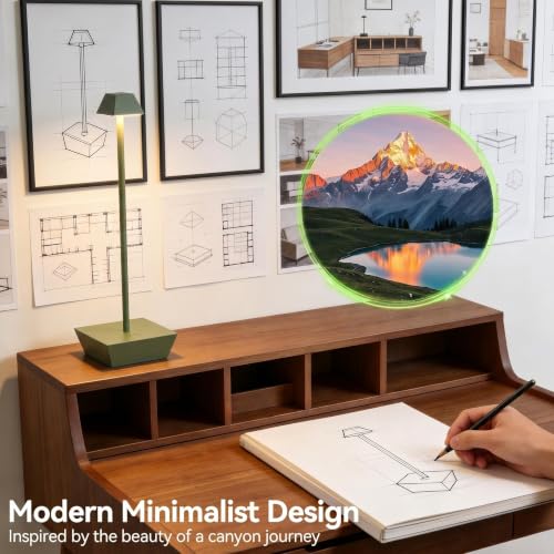 Modern Cordless Table Lamp Rechargeable, 6000mAh Battery Operated, Touch Control 3 Color Stepless Dimming, Waterproof LED Wireless Desk Lamp for Restaurant, Bedroom, Kitchen, Outdoor Camping, Bathroom - color: T1005-Green, size: 1pack