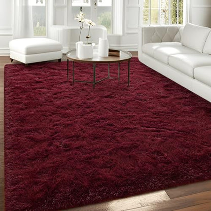 3x5 Fluffy Burgundy Red Area Rug - color: A- Wine Red, size: 3' X 5' (Rectangular)