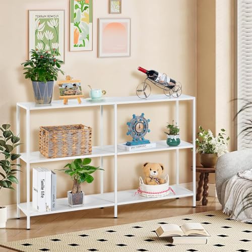HDANI 47.2 Inch Metal Console Table with 3 Tier Strage Shelves,Narrow Entryway Table,Modern Sofa Tables for Entryway, Living Room,Bedroom,White - color: White, size: 47.24×11.81×31.5in