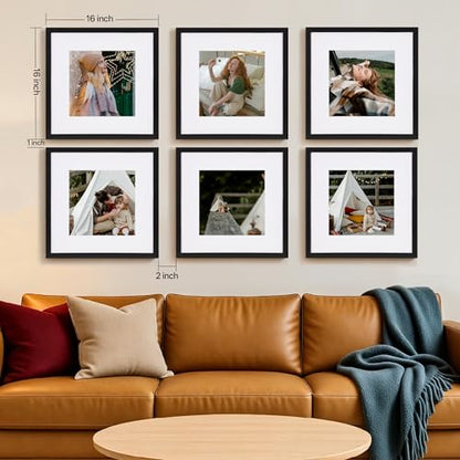 eletecpro 16x16 Picture Frame Set of 6, Display 12x12 with Mat | Gallery Wall Decor, Sturdy & Lightweight, Clear Acrylic, No Acid Mat, 2 Display Sizes - size: 16x16 for 12x12
