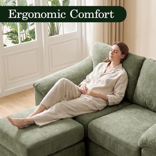 23.6" Boneless Sofa Ottoman, Modern Cloud Couch Ottoman, Upholstered Footrest for Living Room, No Assembly Required, Green - color: Green, size: 23.6"D x 23.6"W x 20.5"H