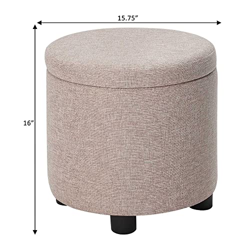 Designs4Comfort Round Accent Storage Ottoman with Reversible Tray Lid - color: Tan Fabric