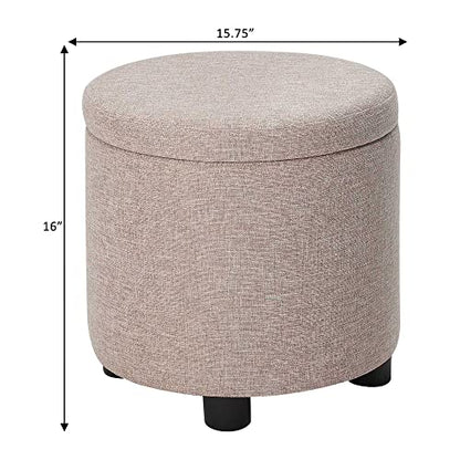 Designs4Comfort Round Accent Storage Ottoman with Reversible Tray Lid - color: Tan Fabric