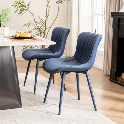 YOUNUOKE Dining Chairs Set of 2 Mid-Century Modern Kitchen Chairs Navy Blue | Faux leather upholstered with Back, fits dining living waiting room guest reception. Waterproof easy to clean assemble, 300lb - color: All Navy Blue