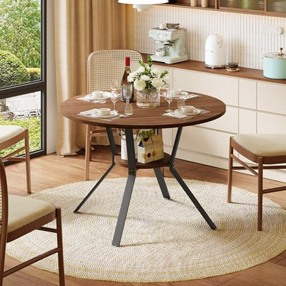 Wildhome Round Dining Table for 2-4, 43 Inch Dining Room Kitchen Table with 1-Tier Storage Shelf, Modern Farmhouse Dinner Furniture with Adjustable feet,Oval Circle (43in-Walnut) - color: 43in-air-walnut