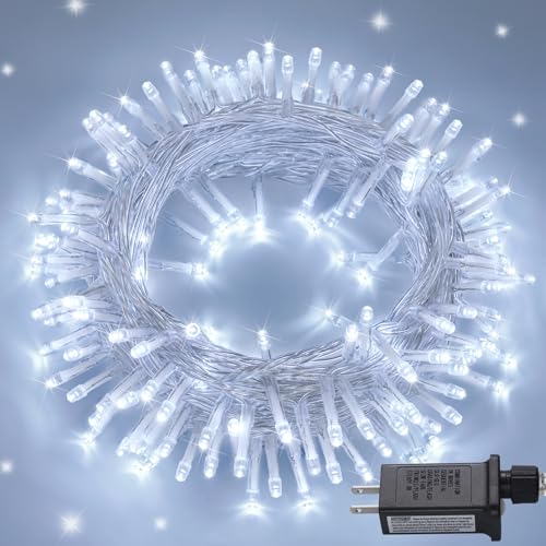 JMEXSUSS 150 LED Connectable White Christmas Lights Indoor for Bedroom | 59Ft White String Lights Plug in, 8 Modes Twinkle Fairy Lights for Classroom Dorm Room Party Christmas Tree Decor, Clear Wire - color: White, size: 150 LED