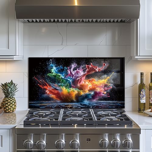 Evgosm tempered glass backsplash for stove, pigment Stove Splashback, Glass Backsplash, Used for Kitchen Wall Protection and Decoration, Easy to Install and Clean. (30x16'') - size: 30"L x 16"W