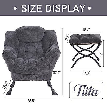 Lazy Chair with Ottoman, Comfy Reading Accent Chair, Plush Navy - color: Plush-navy