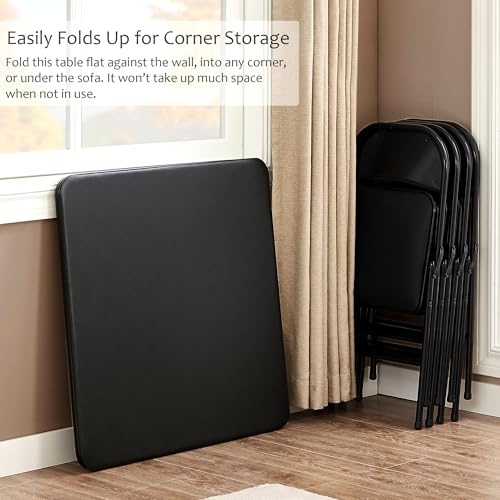 VECELO 34'' Folding Card Table Square with Soft Padded Tabletop, Portable for Dining Room, Parties, Games, Puzzles, Black - color: Black, style: Folding Table