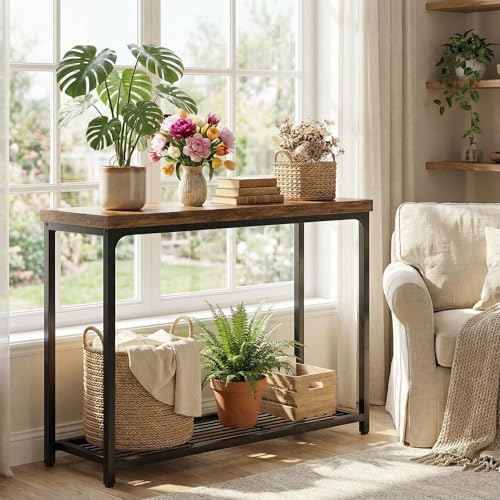 Besiost 32" Industrial Console Table with 2-Tier Storage, Oak Grey - color: Rustic Brown, size: 32 inch, style: 2 Tier