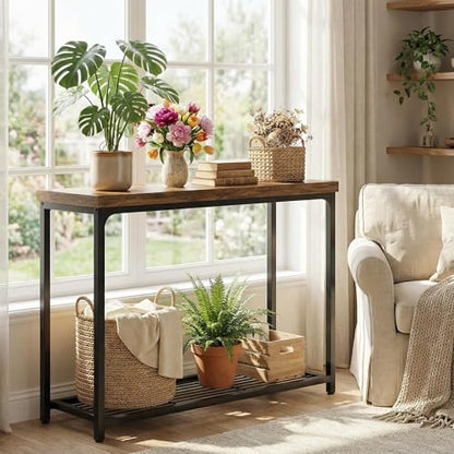 Besiost 32" Industrial Console Table with 2-Tier Storage, Oak Grey - color: Rustic Brown, size: 32 inch, style: 2 Tier
