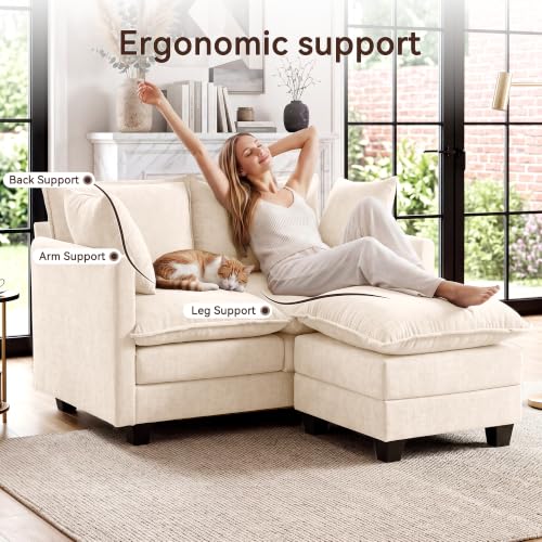 50" Loveseat Sofa with Ottoman, Cloud 2-Layer Cushion & 27" Deep Seat, Modern Love Seat Small Couch with 2 Washable Pillows for Small Spaces, Bedroom, Apartment, Office, Living Room, in a Box, Beige - color: Beige, size: Loveseat with Ottoman