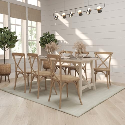 Merrick Lane Bardstown X-Back Bistro Style Wooden Dining Chair for Kitchens and Dining Rooms, High-Back Wood Stackable Kitchen Chair, Natural with White Grain - color: Natural White Grain