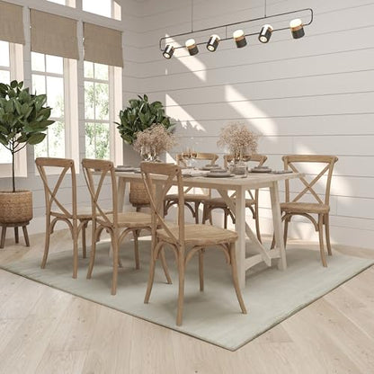 Merrick Lane Bardstown X-Back Bistro Style Wooden Dining Chair for Kitchens and Dining Rooms, High-Back Wood Stackable Kitchen Chair, Natural with White Grain - color: Natural White Grain
