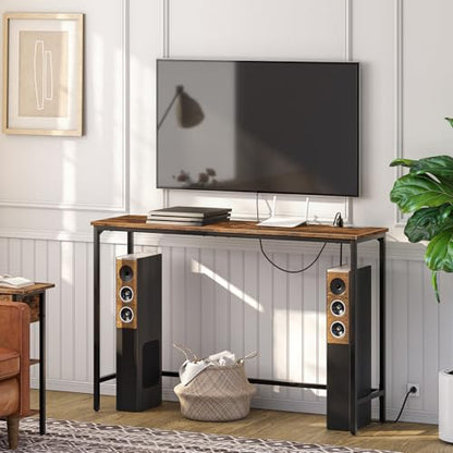 HOOBRO 47.2" Console Table with Power Outlets and USB Ports, Sofa Narrow Entryway Table with Charging Station, Behind Couch Table, Hallway, Foyer, Living Room, Bedroom, Rustic Brown BF301XG01G1