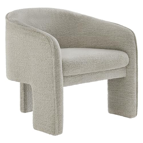 Modway Greer Comfy Barrel Accent Chair with 3 Legs in Parchment Boucle Fabric – Cozy Round Reading Armchair – Mid Century Modern Upholstered Wide Barrel Dining Chair with Curved Back - color: Parchment