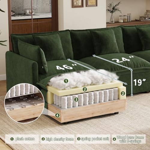 4 Seater Sectional Sofa,137 inch U-Shape,Green | Chenille Deep Seat Sofa with Pillow for Living Room, Bedroom and Apartment - color: Green, size: 137Inch-U