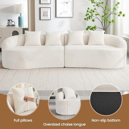 110" Boneless 4 Seater Sectional Sofa, Chenille Oversized Curved Cloud Couch, Modern 4-Seater Deep Seat Couches for Living Room, No Assembly, Beige - color: Beige, size: 4-Seater Sofa