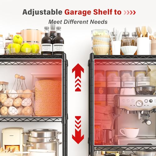 REIBII 60" H Wire Shelving, 1000LBS Heavy Duty & Adjustable, for Kitchen | Space Saving, Leveling Feet, Powder Coated Waterproof, Tool-Free Shelves, Freestanding, Anti-Tipping, Rust-resistant - size: 5 Tier,13.4" D x 23.2" W x 60" H