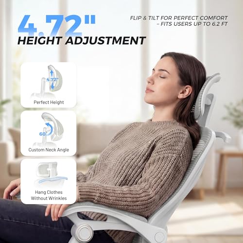 CYKOV Ergonomic Office Chair with Footrest - Adjustable Lumbar Support & Headrest, 90-135° Reclining Mesh Back Computer Chair - Home Office/Gaming, 350lbs Capacity | 4-Way Headrest (4.72" + 60°), 2-Way Lumbar (2" + 1.18"), 90-135° Recline, Breathable Mesh