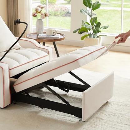 Eafurn Velvet Convertible Sleeper Chair Bed with USB Port & Phone Holder, 3-in-1 Pull Out Sofa Bed Chair, Multi-Functional Chair Bed with Adjustable Backrest & Side Pockets - color: Beige 33.85"