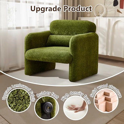 Modern Accent Single Sofa Chair with Arms, Lamb Fabric Upholstered Comfy Reading Arm Chair for Bedroom, Living Room-Green - color: Green, size: 30.31"D x 33.86"W x 31.5"H