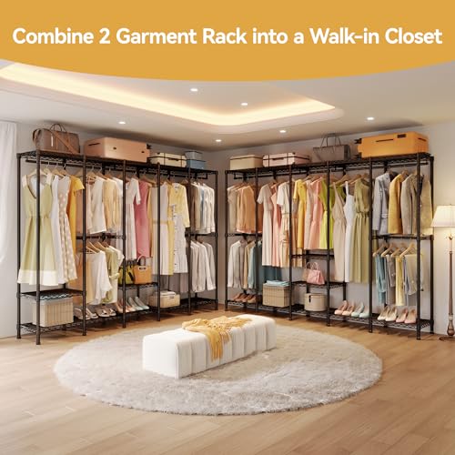 Higeego H5 Heavy Duty Clothes Rack, Black Clothing Rack for Hanging Clothes | 93.3"Wx15.7"Dx75.4"H, Large Garment Rack, Freestanding, Wardrobe Closet with Adjustable Shelf, Load 1400 lbs - color: Black