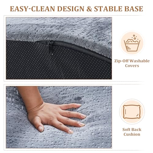 55" Oversized Round Chaise Longue Chair Indoor, Upholstered Chenille Circle Single Cloud Reading Sofa Chair Deep Seat Modern Boneless Sleeper Couch No Assembly Required, Grey - color: Grey, style: 55"Chenille