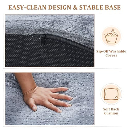 55" Oversized Round Chaise Longue Chair Indoor, Upholstered Chenille Circle Single Cloud Reading Sofa Chair Deep Seat Modern Boneless Sleeper Couch No Assembly Required, Grey - color: Grey, style: 55"Chenille