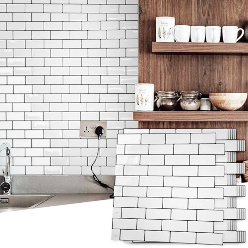 Art3d 10-Pack Subway Peel and Stick Backsplash, Warm White with Black Grout | 12 x 12 Inch, Strong Adhesion, Lightweight, Cuttable, Waterproof, Crack Resistant, for Kitchen Wall, Ideal for Recently Moved - color: Warm White With Black Grout