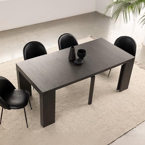 Transformer Table Solid Wood Extendable Dining Table, Black | Seats 2-12, Expandable Dining Room Table, Space-Saving Furniture, Kitchen and Dining Room Furniture, Table Only - color: Black, size: Table Only