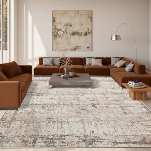 9x12 Beige Modern Abstract Neutral Washable Rug for Living Room | Machine Washable,Soft,Non-Slip,Large Rug,Stain Resistant Low Pile Carpet for Office Dining Room Kitchen Home Deco - color: Beige Grey, size: 9' x 12' (Rectangular)
