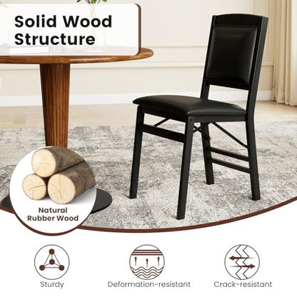 Giantex Folding Dining Chairs Set of 4, Black Wood Kitchen Chair w/Padded Seat, Solid Wood Frame, Max Load 400 Lbs, No Assembly, Easy to Store Foldable Wooden Dining Chairs for Apartment, Small Space - color: Black-padded Back
