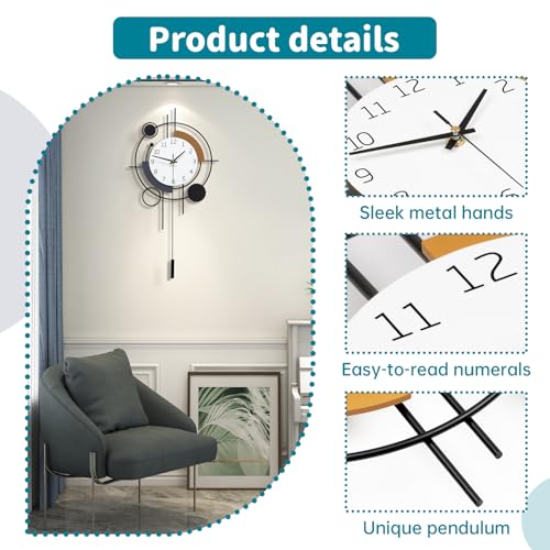 Large Wall Clock for Living Room Decor Modern Silent Analog Clock | Battery Operated Non Ticking for Bedroom Office Kitchen Classroom Bathroom Home Decorative Pendulum Unique Clock 13.8*23.6 in - size: 14x24 in