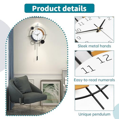 Large Wall Clock for Living Room Decor Modern Silent Analog Clock | Battery Operated Non Ticking for Bedroom Office Kitchen Classroom Bathroom Home Decorative Pendulum Unique Clock 13.8*23.6 in - size: 14x24 in
