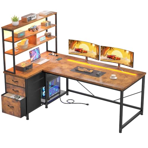 DurayLoly 55"Computer Desk with 3 Drawers & Shelf for Bedroom & Home Office | Office Desk with 3 Fabric Drawers & Storage Shelf; Organize Office and Daily Items for Tidy Bedroom & Study Room, Brown - color: Brown, size: 18.9"D x 55.1"W x 59"H