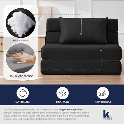 3 in 1 Foldable Chair Bed, Folding Sleeper Chair with Back Cushion, Convertible Chair Bed Sleeper for Adults, Black - color: Carbon Black, size: Modern