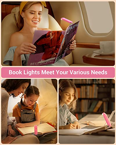 DEWENWILS USB Rechargeable Book Reading Light, Warm White, Brightness Adjustable, LED Clip on Book Lights for Reading in Bed, Car Reading Light for Kids, Bookworms (Pink) | 2 Brightness Levels, Flexible Lighting Angle, Compact & Lightweight, Ideal for Rea