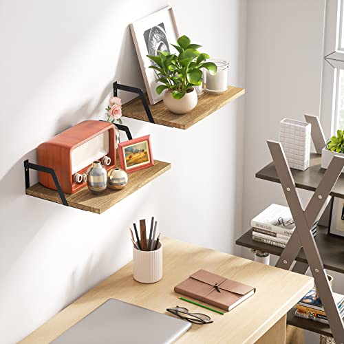 SRIWATANA Carbonized Black Deep Floating Shelves, Set of 2 Wood Wall Shelf | Sturdy Rustic Wood Organizers; Large Capacity Spacious Hanging Boards to Display Books, Plants, & Kitchen Spices - color: Carbonized Black