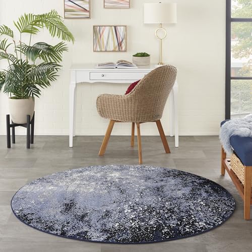 Nourison Home Passion Light Blue Black 4' x Round Area Rug - Easy Clean, Non Shedding, Bed Room, Living Room, Dining Room, Kitchen (4' x Round) - color: Light Blue Black, size: 4' (Round)