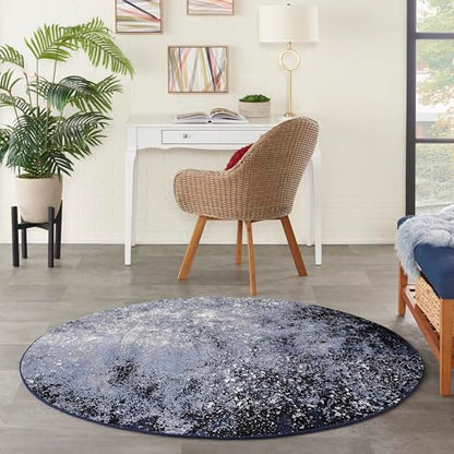 Nourison Home Passion Light Blue Black 5'3" x Round Area Rug - Easy Clean, Non Shedding, Bed Room, Living Room, Dining Room, Kitchen (5' x Round) - color: Light Blue Black, size: 5'3" (Round)