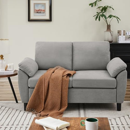 Small Loveseat Sofa, 57" Mid Century Modern Love Seat, 2 Seater Couches for Living Room, Bedroom, Small Spaces, Light Grey - color: Light Grey