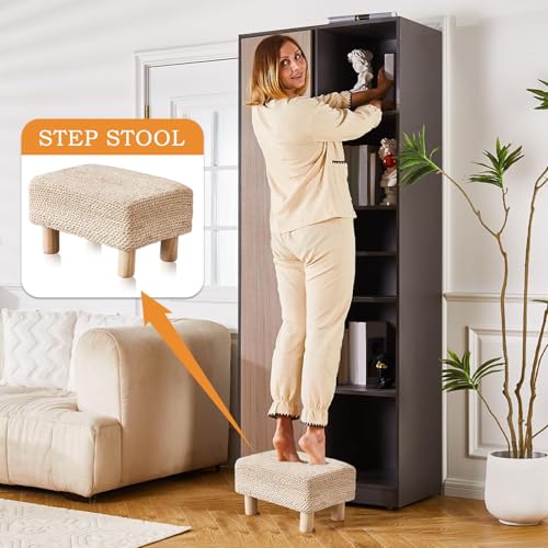 Wimarsbon Natural Seagrass Footstool Ottoman Rectangular Footrest Pouf Ottomans with Wooden Legs Hand Weave Step Stool for Living Room Bedroom Entryway Natural White - color: Natural White, size: 12"D x 16.5"W x 9.5"H
