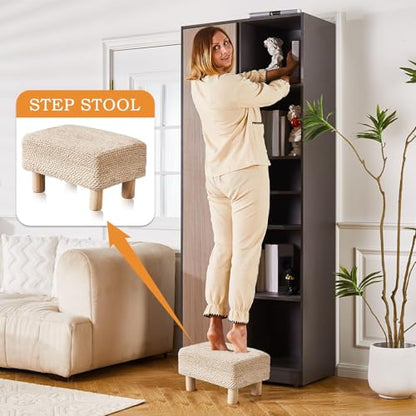 Wimarsbon Natural Seagrass Footstool Ottoman Rectangular Footrest Pouf Ottomans with Wooden Legs Hand Weave Step Stool for Living Room Bedroom Entryway Natural White - color: Natural White, size: 12"D x 16.5"W x 9.5"H