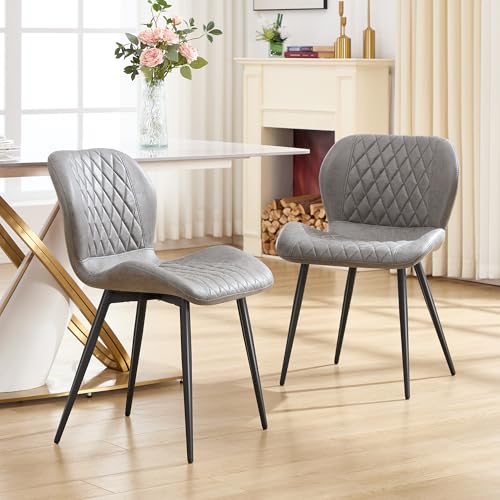 Dining Chairs Set of 3, Comfy Modern Dining Chairs with Thick Cushions, Upholstered Fabric Kitchen Side Chairs with Adjustable Metal Legs for Dining Room (Light Grey) - color: Light Grey, size: Set of 3