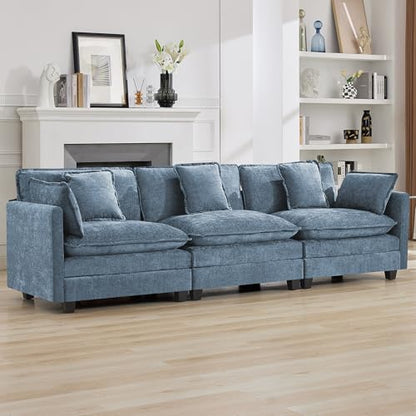 111'' Sectional Cloud Deep Seat Couch, Modern Comfy Chenille Modular Sectional Sofa for Living Room Set, Upholstered Modular 3-Seats Sofa Couch, Blue - color: Blue, size: 111'' 3 Seats