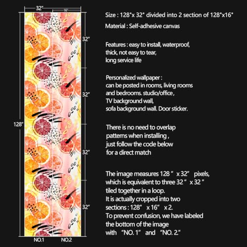 Fruit Oranges Peel and Stick self Adhesive Wallpaper - 128''x32'' - color: X08, size: 128"x32"
